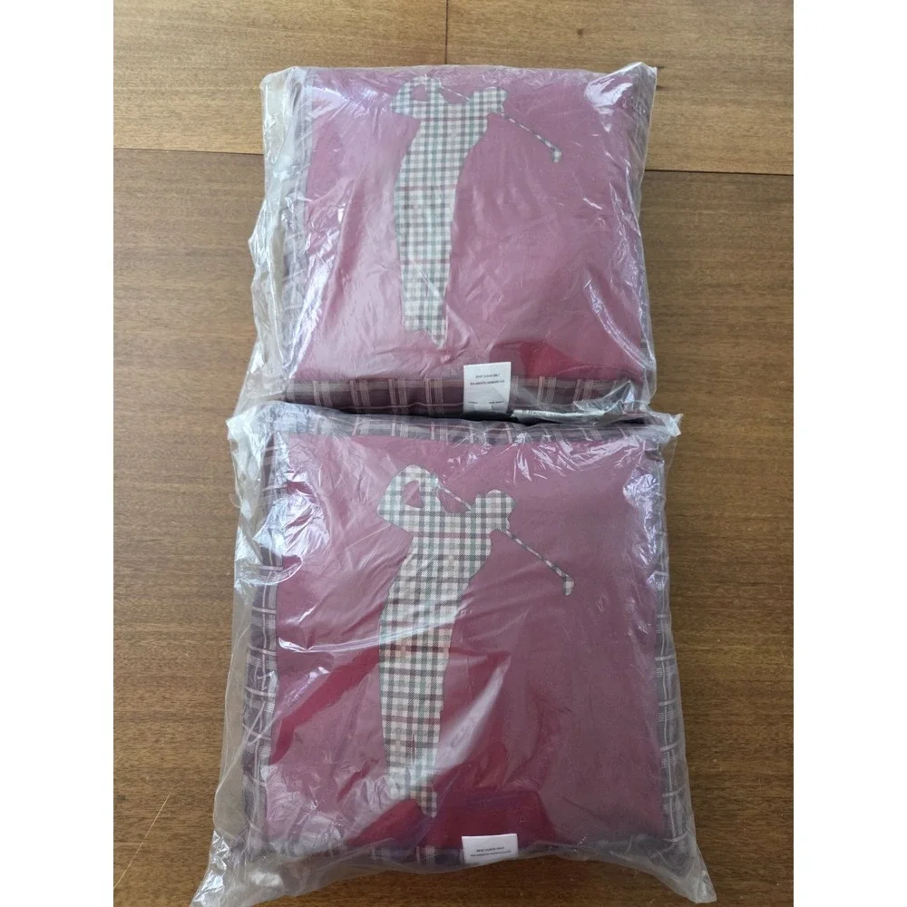 Pair Of Golf‎ Throw Pillows Two Burgundy Plaid Hunter Green